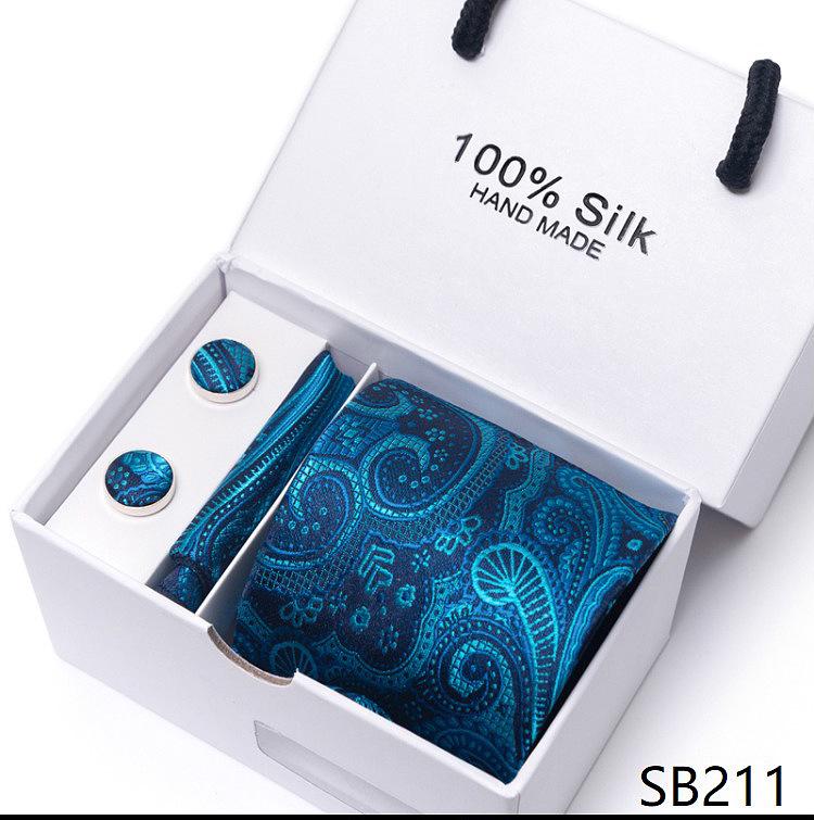 Men's 1200-Needle High-Density Business Stripe & Paisley Tie Set - 6 Piece Groom & Wedding Gift Box