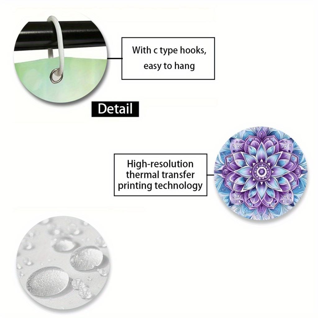 1/4Pcs Bathroom Shower Curtain Set Teal Bohemian Style Bathroom Curtain With 12 Hooks Non Slip Rugs Toilet Cover Mat Bathroom Partition