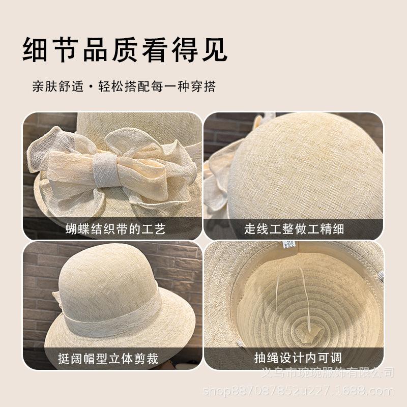 New Sun Hat Women's Summer Thin Bow Bucket Hat Basin Hat Korean Version Foldable Sunscreen Sunscreen Mesh Gauze Hat