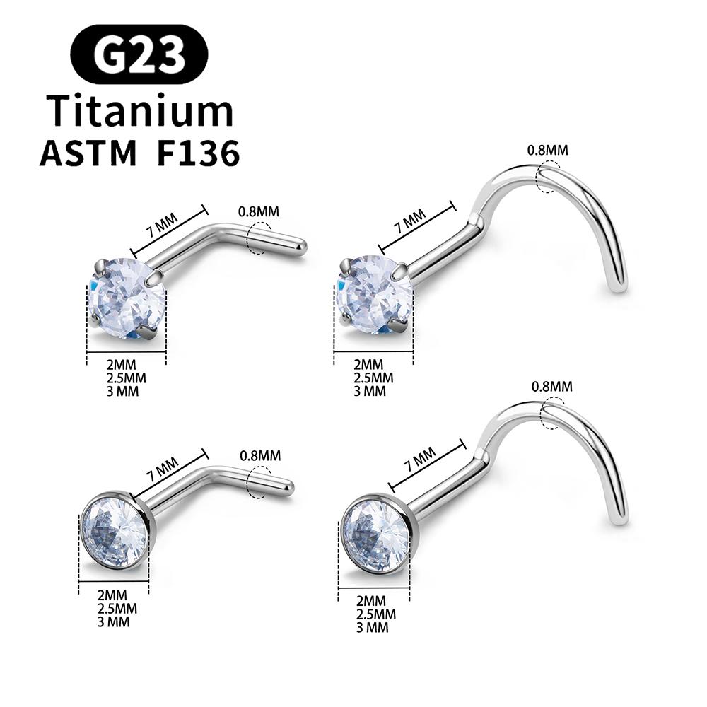1/10PCS ASTM F136 G23 Titanium Piercing Nose Stud 20G L-Shape Nariz Studs With Zircon 2-3mm Nose Rings Nostril Piercing Jewelry