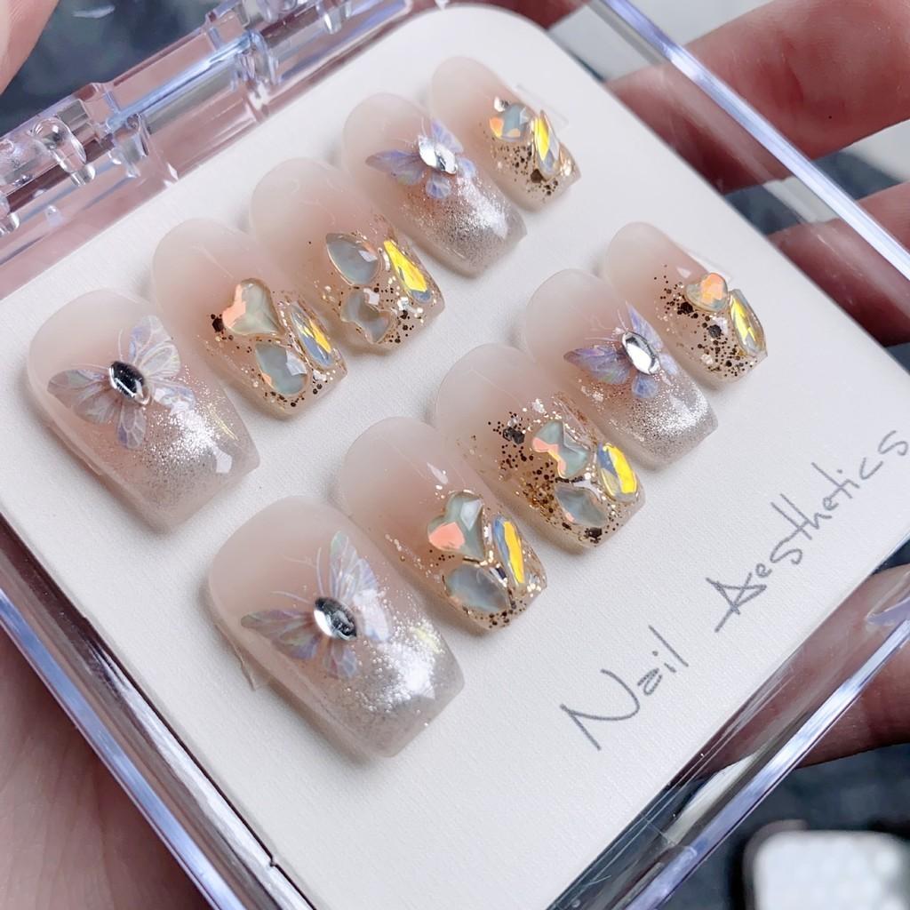 Nail Handmade Patch Cat Eye Butterfly Elf Nude Color Love Heart Gentle White