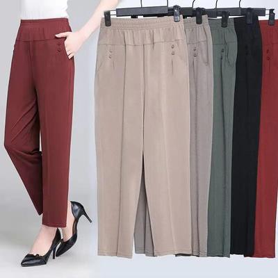 Mittleren Alters und Alte Frauen Frühling Sommer Hose Dünne Elastische Taille Lose Baumwolle Mutter Lange Casual Hosen Plus Größe