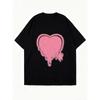 Übergroßes T-Shirt Schwarzes Herz Schmelzender Grafikdruck Lässige Streetwear Mode Damen Sommeroberteil