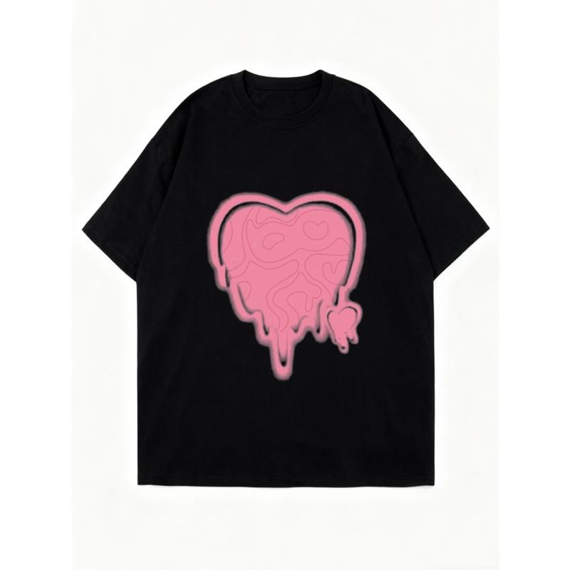 Übergroßes T-Shirt Schwarzes Herz Schmelzender Grafikdruck Lässige Streetwear Mode Damen Sommeroberteil