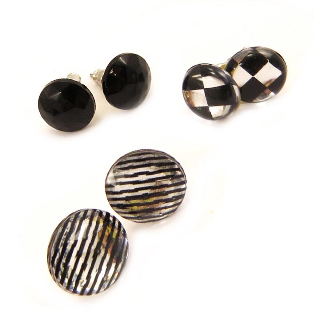 Les Trésors De Lily [L5164] - 3 Pairs of Black Gray White 'Coloring' Earrings