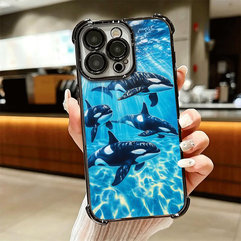 Orca Ocean Pattern Soft Phone Case For iPhone 15 16 17 Air 14 Pro Max 16E Plus 13 12 Mini Plating Anti-Fall Fundas