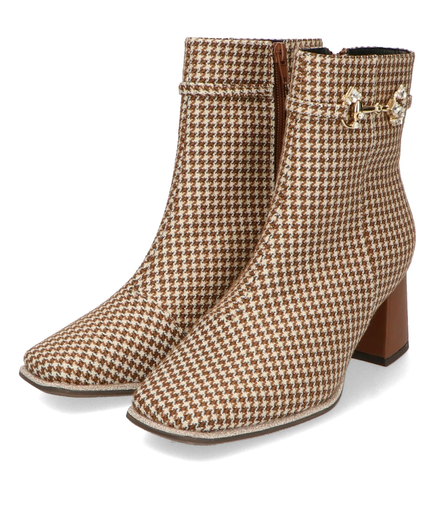 

Fashion short square chunky bit brown [Oriental Traffic] boots, boots, toe, heel, stable, motif, bijou, glitter,