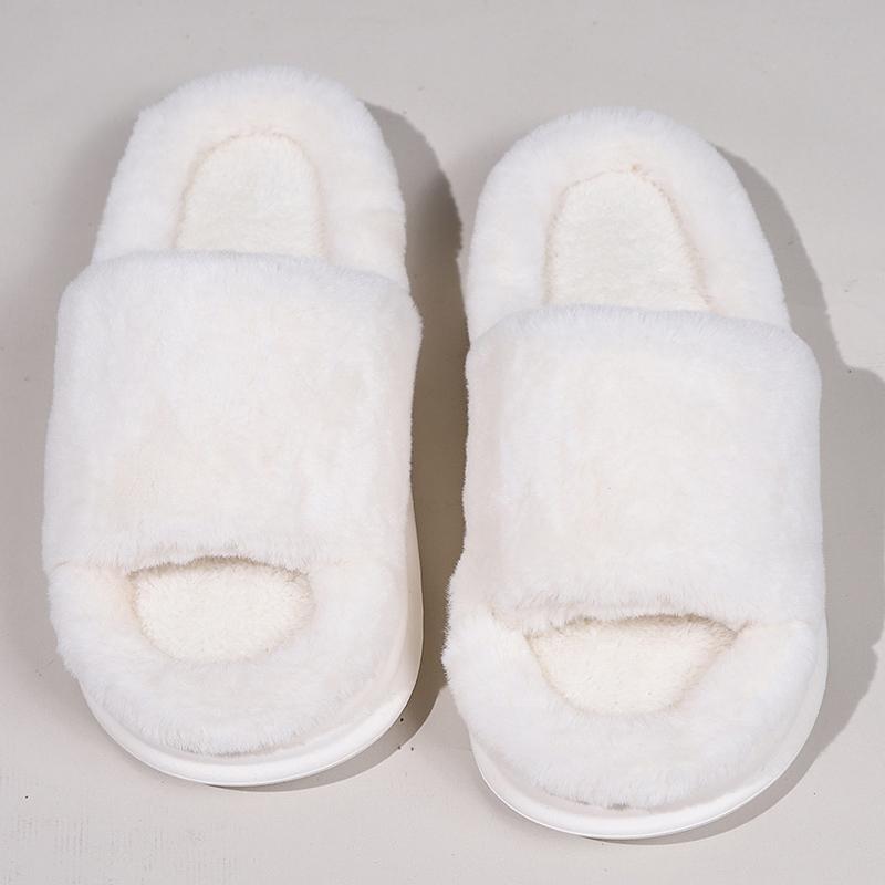 Fashion Fashion Open Toe Cotton Slippers for Women Soft Faux Fur Warm Cotton Slippers Woman Indoor Slip On Non Slip On Fur Slides Mujer