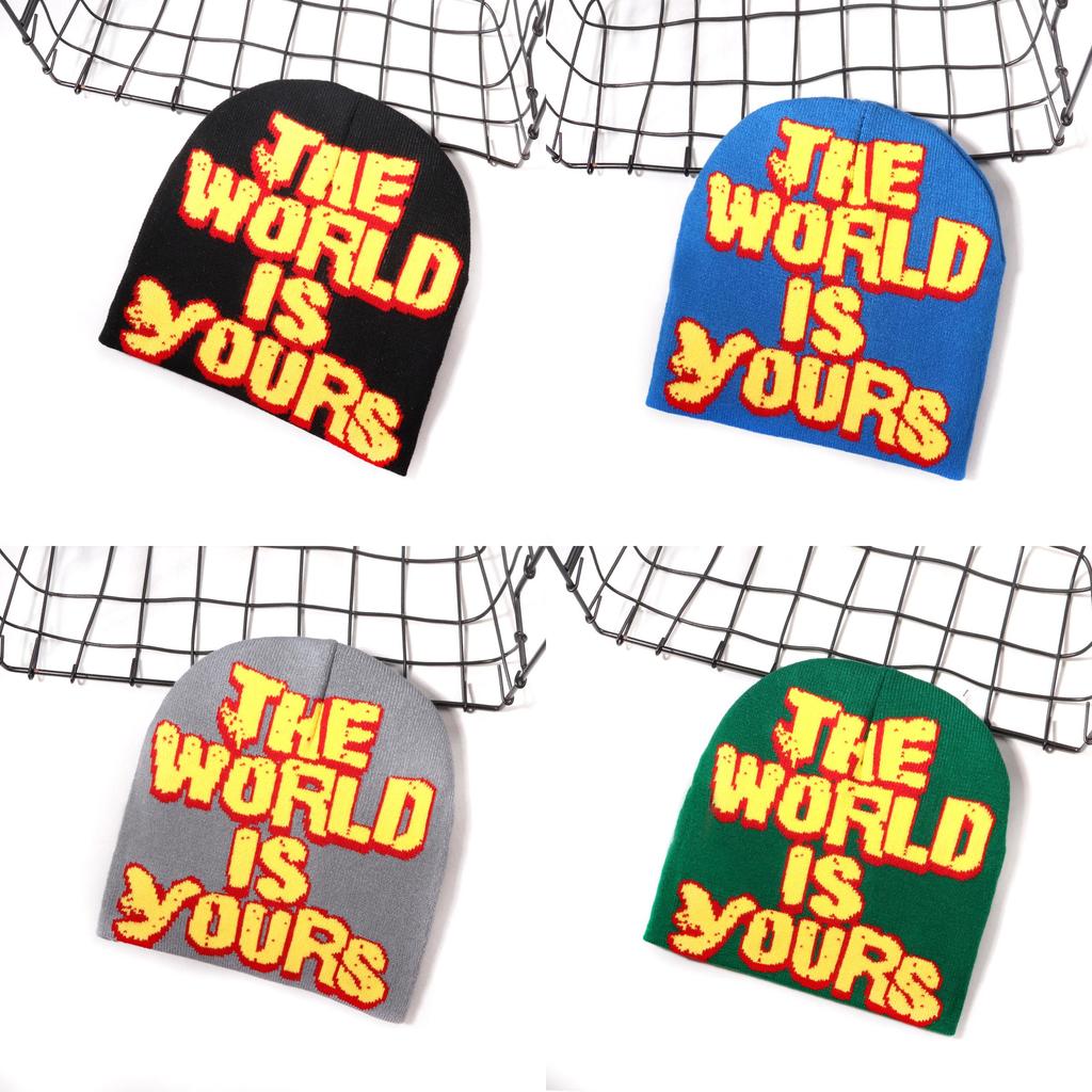 No Brand Knitted Hat With Letter Pattern For Streetwear And Winter Warmth