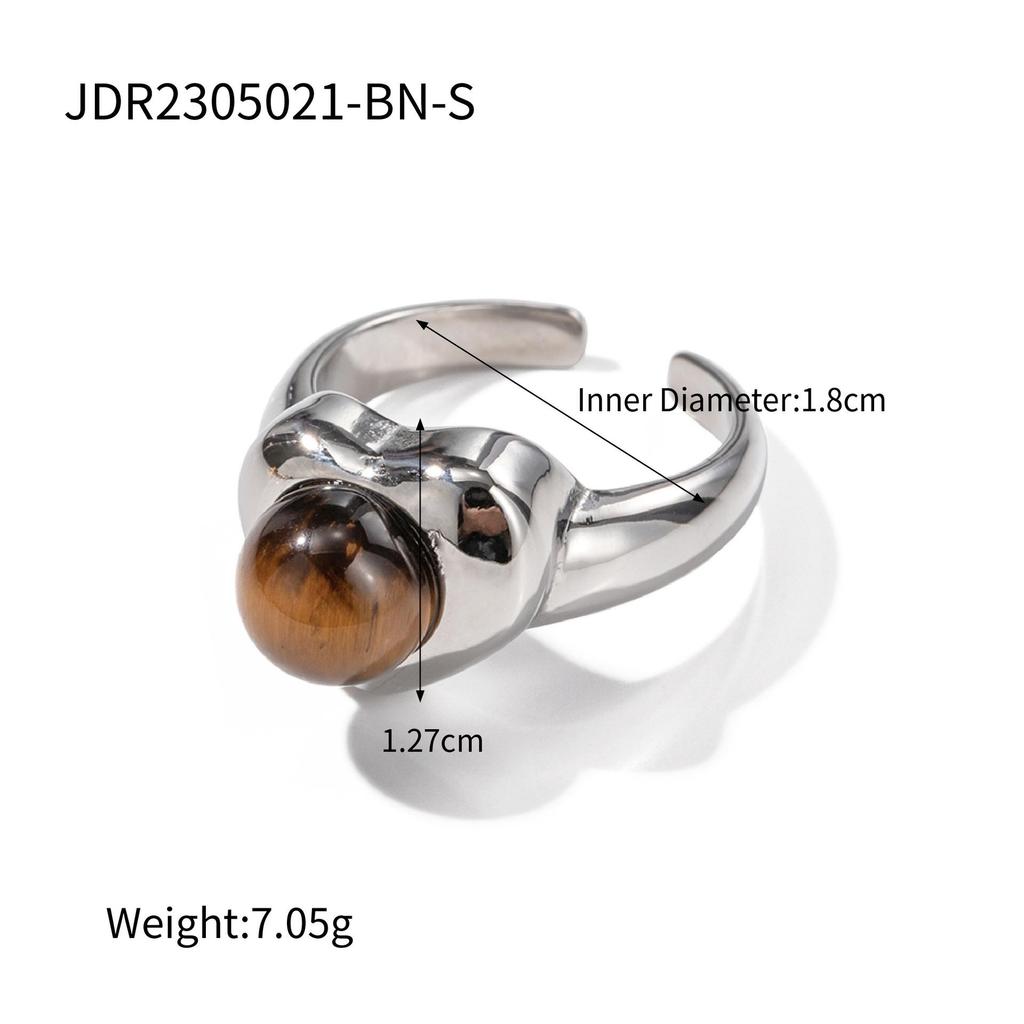 18K Gold-Plated Stainless Steel Heart Ring with Tiger's Eye Gemstone