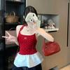 Women's Red Polka Dot Bow Ballet Camisole with Ruffled Ribbon Detail