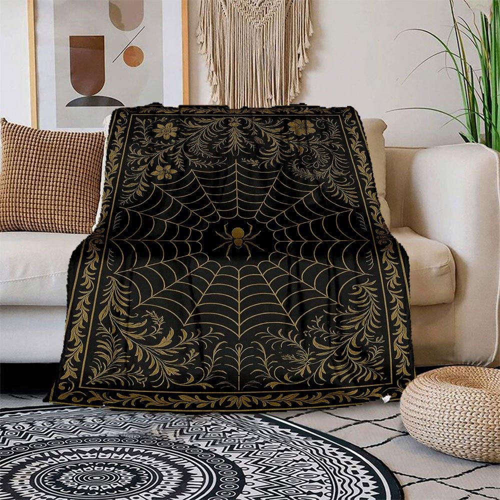 

Golden Spider Web Rug - Elegant Black & Gold Decorative CarpetBlanket Flannel Throw Blanket for Sofa, Bed, Travel, Camping, Office, Couch, C 150x180cm