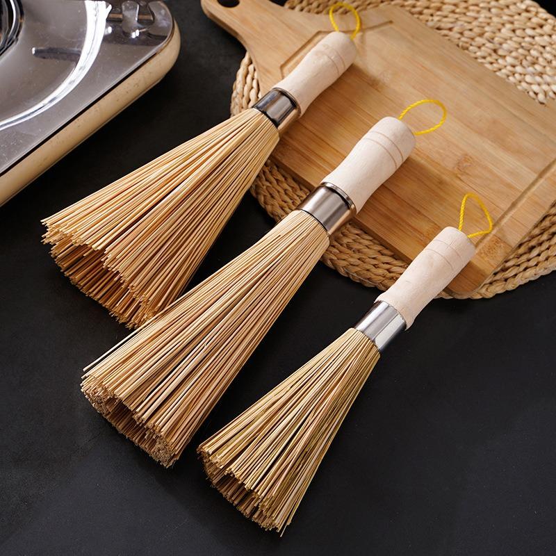 Kitchen Natural Bamboo Pot Washing Brush Bamboo Wok Cleaning Whisk Brush with Comfortable Handle Household Kitchen Clean Tools