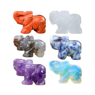 Hand Carved Healings Crystals Gemstones Elephant Statue Collectible Figurines Table Ornament for Home Office Decorations