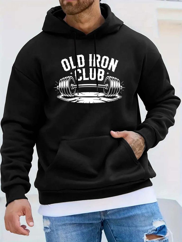 OLD IRON CLUB Weightlifting Fitness Vintage Hardcore Badge Typography Streetwear Print Casual Sports Outdoor Unisex Hoodie Long Sleeve Sweatshirt Unis