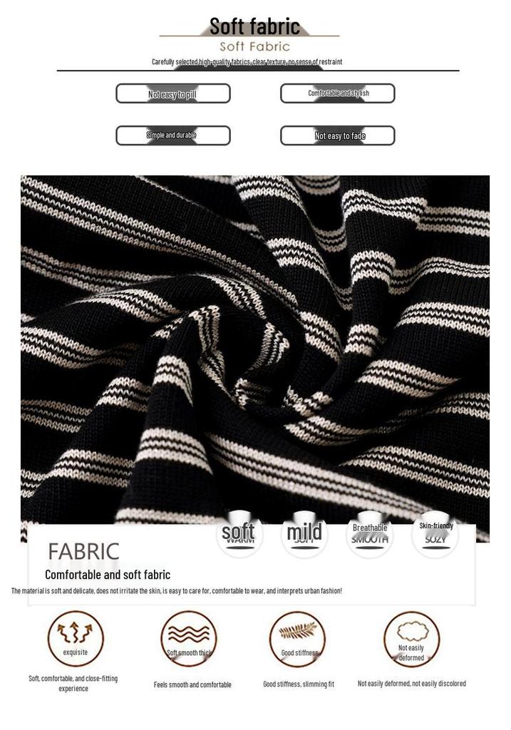 Mom's Stylish Spring Striped Lapel Knitwear for Middle-Aged & Elderly Women - Age-Reducing, Loose Fit T-shirt Top