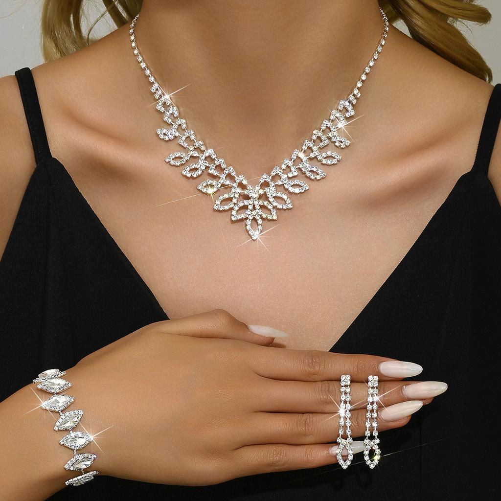 Bridal Jewelry Set Silver Claw Chain Rhinestone Ladies Necklace Earrings Set Wedding Jewelry Banquet Dress Necklace