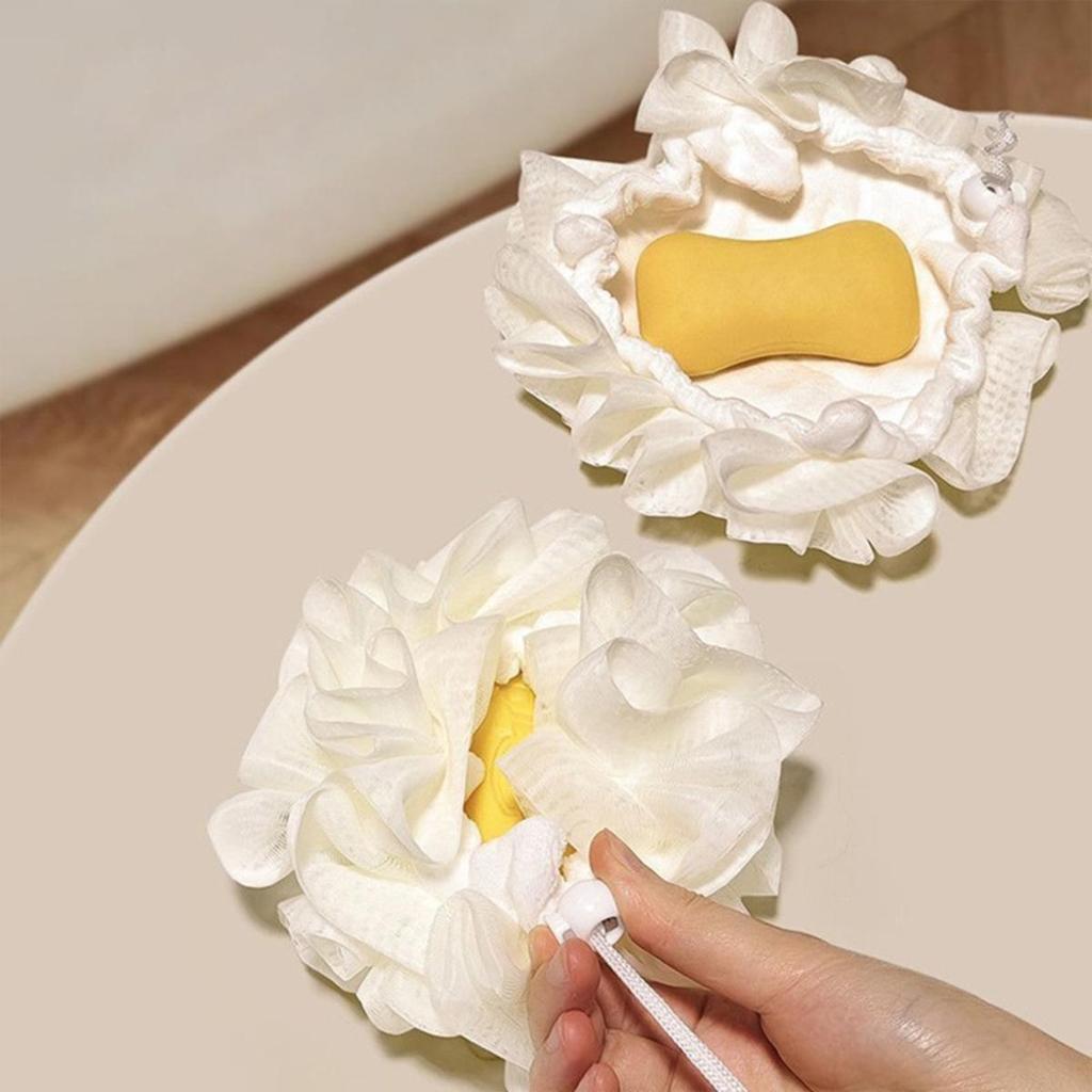 2-In-1 Bath Ball With Drawstring Closure For Soap Soft Exfoliating Mesh Shower Sponge Skin Care Bathing Tool Bathroom Accessories