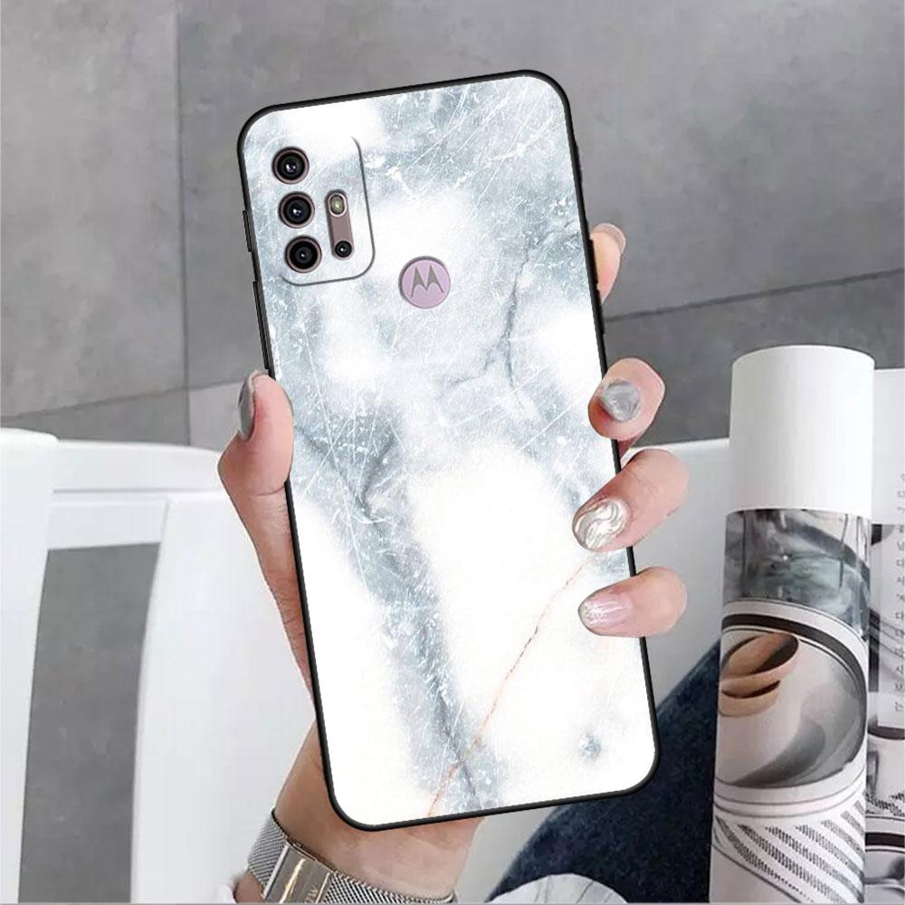 Luxury Marble Pattern Soft Case For Motorola G60 G30 Edge 20 30 G22 G9 Play G52 G8 G9 Power G50 One Fusion Black Phone Coque