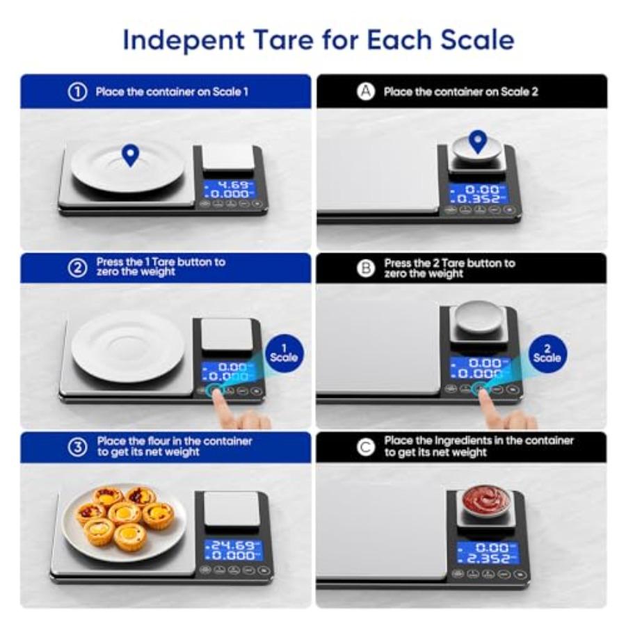 Dual Platform Food Kitchen Scale with 0.01g/0.001oz High Precision 15kg/33lb Bakery Scale Dual Accuracy Kitchen Scale for Sourd