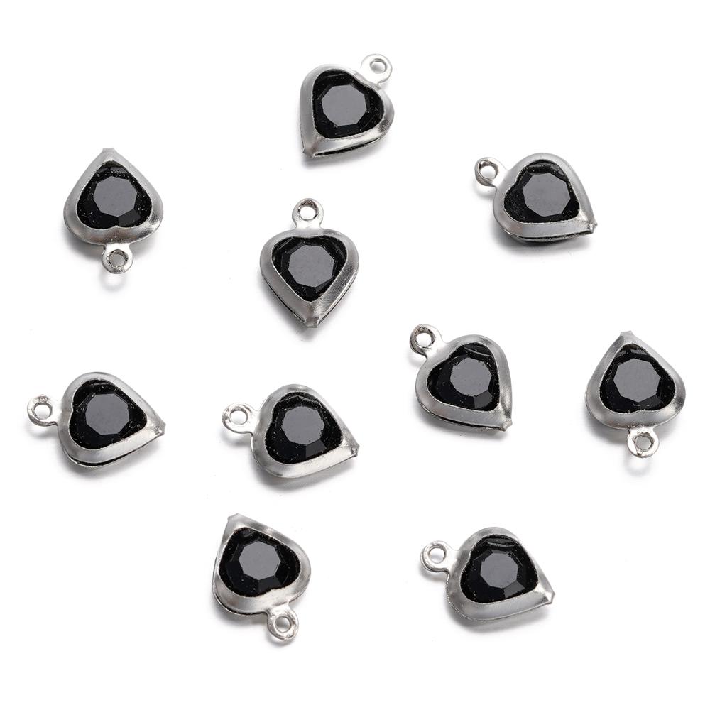 10 Stück/Los 7,5 mm Edelstahl Herz mit Strasssteinen Anhänger für Halskette Armband Anhänger DIY Schmuckherstellung Zubehör