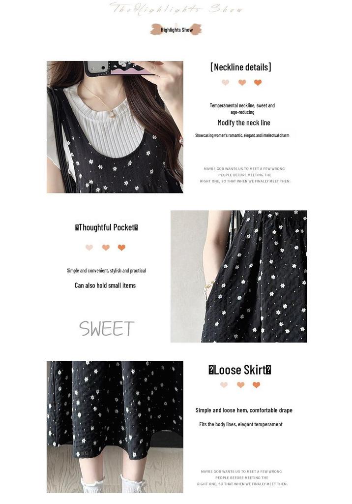 Gentle Black Floral Print Maternity Dress & Loose T-Shirt Set for Summer 2026