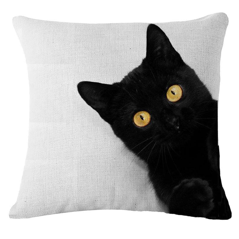 Black Cat Cotton Linen Decorative Pillow Case Car Seat Chair Sofa Waist Throw Pillow Case Home Decor Cushion Cover 45X45CM