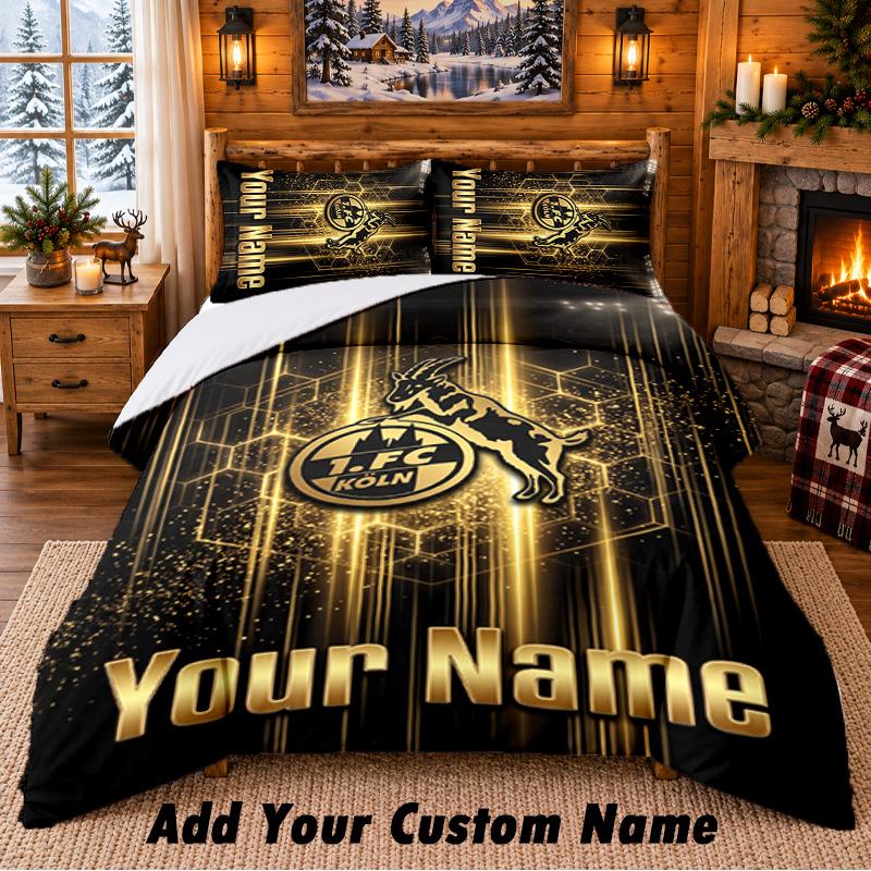 FC Köln Pattern Bedding 3Pcs Set Custom Name, Bed Sheet And Pillowcases For Home Bedroom