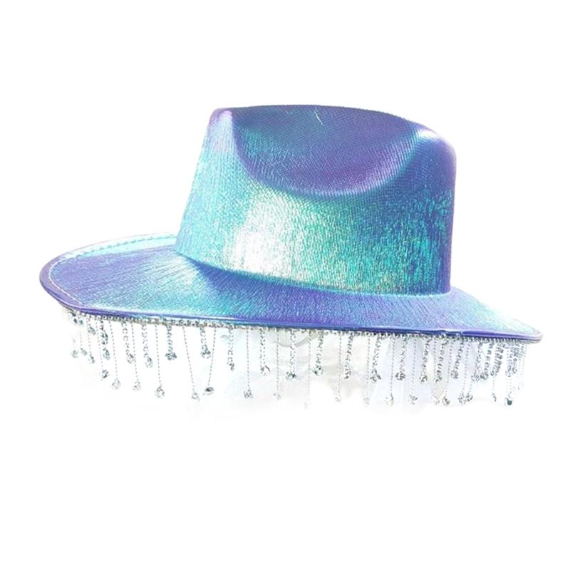 Glitter Cowboy Hat Tassel Jazz Hat Fedora Hat All-match for Street Shooting