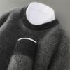 Men's Thickened 100% Pure Wool Color Block Round Neck Sweater - Casual Loose Jacquard Knit Cashmere Top
