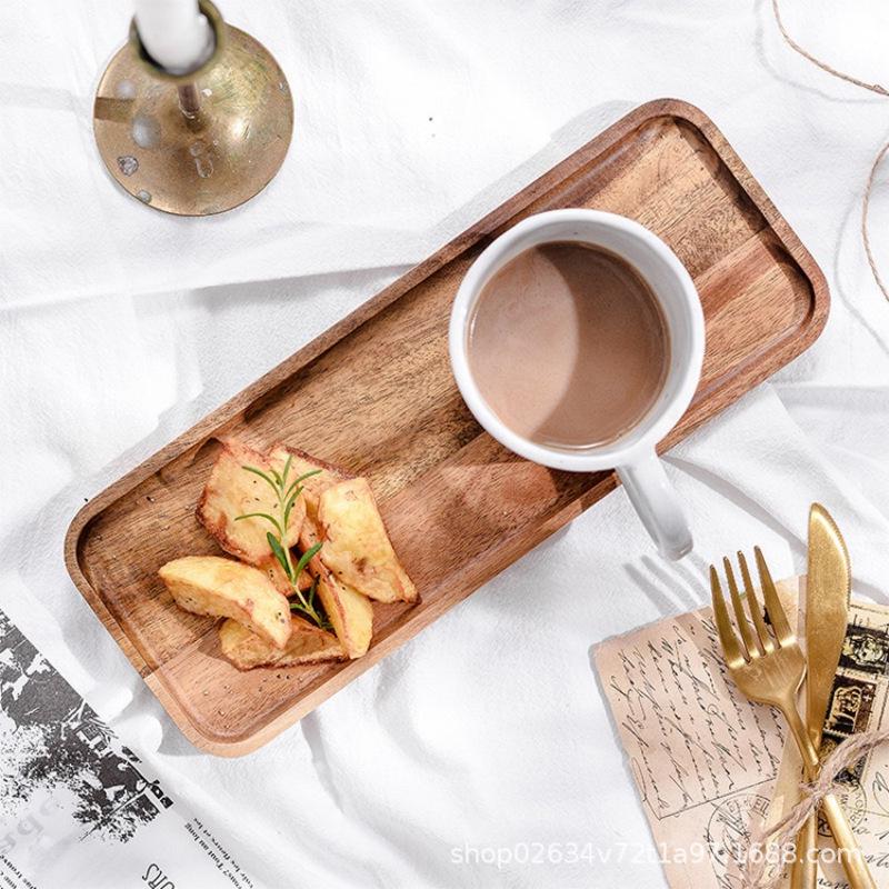 Japanese Acacia Wood Tray: Rectangular Plate, Fruit/Snack Dish, Oval Breadboard, Teacup Saucer