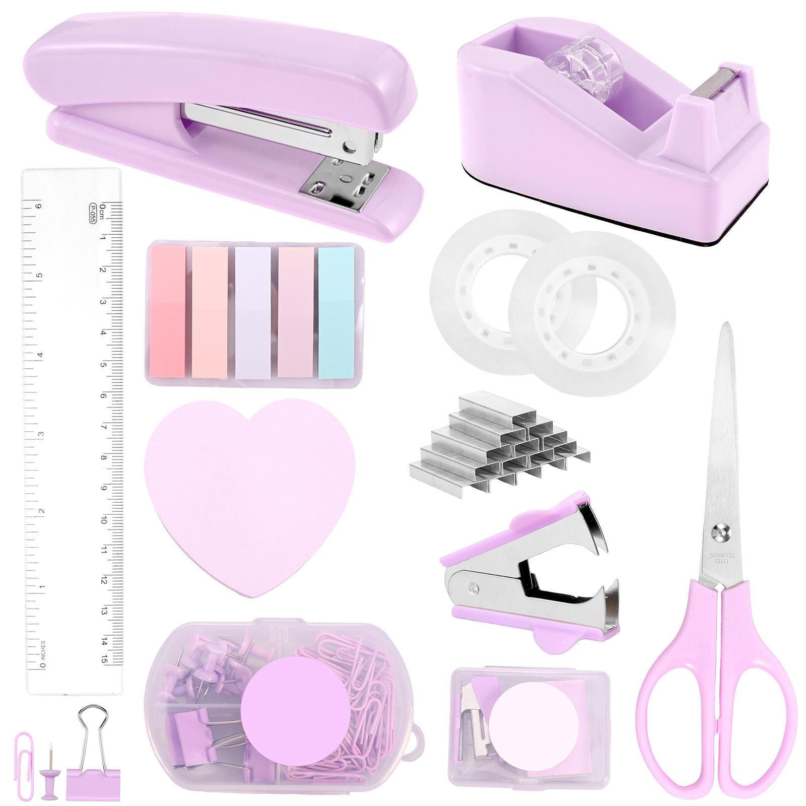 

Office Supplies Set Desk Accessories Stapler Set Staple Driver Tape Holder Ruler Labels Office Scissors For Students Office Use фиолетовый
