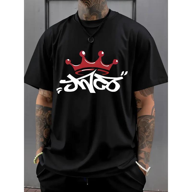 Мужская футболка с граффити-принтом Королевской Короны - Хип-хоп уличная футболка с графическим изображением Белой и Красной Короны, Идеальный подарок для повседневной одежды и городской моды S чёрный