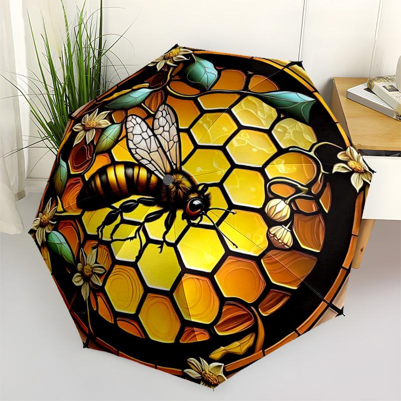 

1pc Honeycomb Stained Glass Automatic Open/Close Folding Umbrella - Compact 8-Rib Design, Daily Use, Perfect Gift for Friends & Family yy251124220