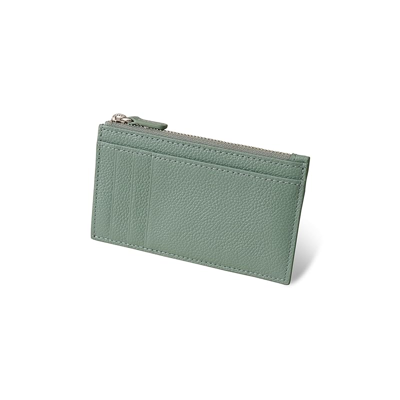 

[Business Leather Factory] Smart Wallet Water repellent original leather cow leather unisex thin coin purse 3 cards YKK zipper (mint gray)
