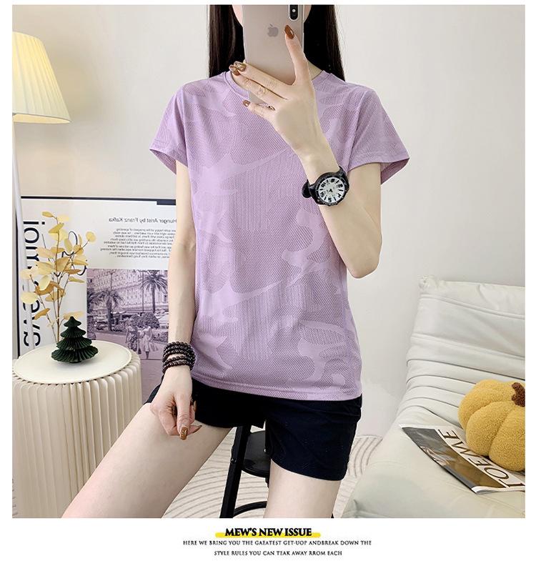 Women's Quick-Dry Camouflage Sports Set – Ice Silk Short Sleeve Top & Shorts