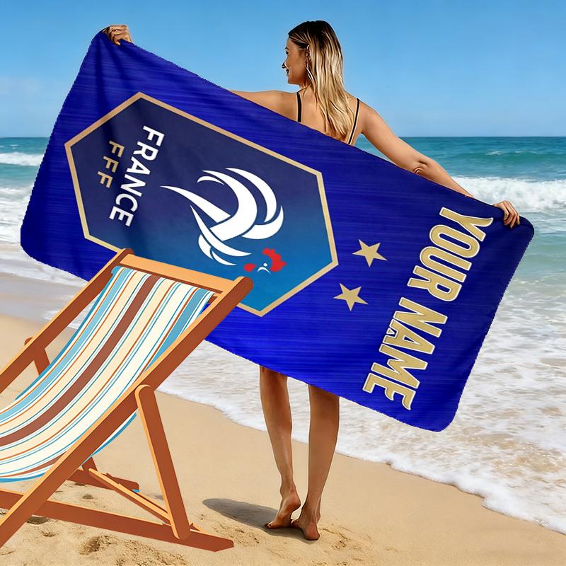 Custom Name France Football Print Beach Towel, Large Soft Quick Dry Towel for Beach Camping Swimming_xia