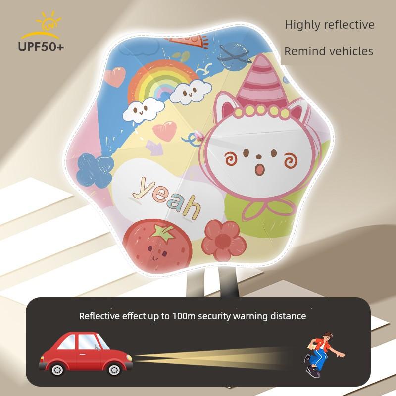 Children's Umbrella with Rounded Corners, Lightweight, Reflective, Cartoon Design, Suitable for Boys and Girls, Primary School Students, Dual-Use for