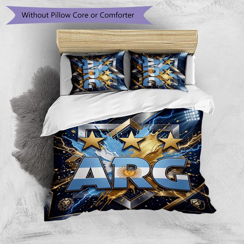 Argentina Football Printed Bedding 3 Piece Set Cozy Breathable Bed Cover Set As Housewarming Holiday Gift