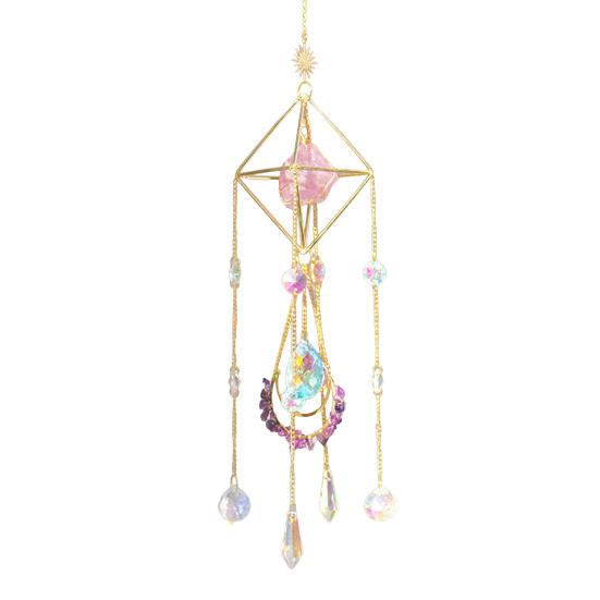 Faux Crystal Suncatcher for Window Natural Stone Rainbow Maker with Prism Pendant 55cm R