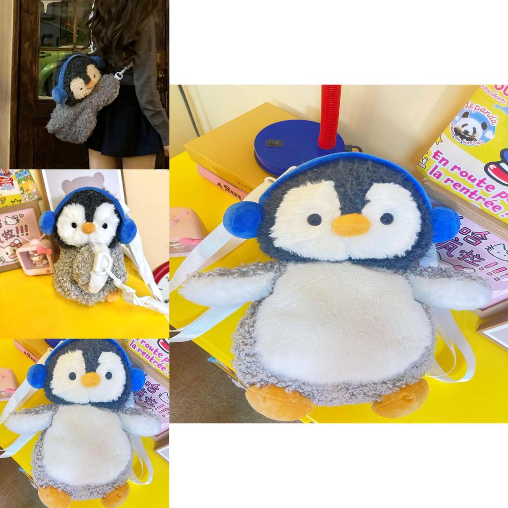 Little Penguin Cartoon Plush Girls Backpack With Interior Pocket For School