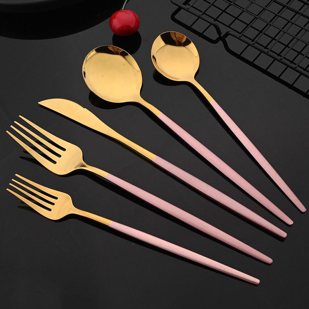 20Pcs/4Sets Stainless Steel Cutlery Tableware Mirror Polished Dinnerware Set White Gold Knife Fork Spoon Flatware Silverware Dinner Set