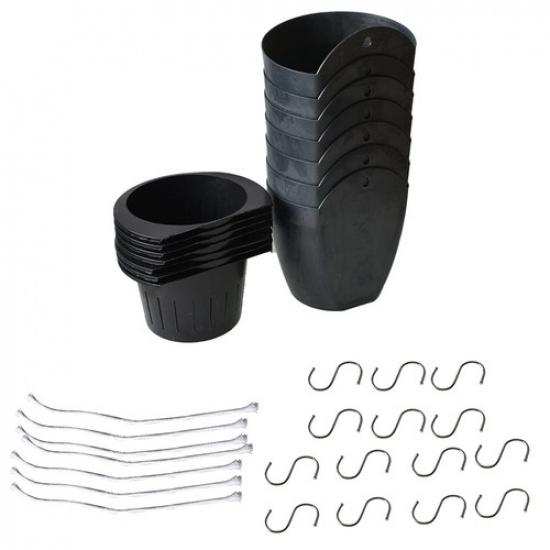 7 Pcs Self-Watering Plastic Plant Flower Pots Wall Hanging Indoor Outdoor Black