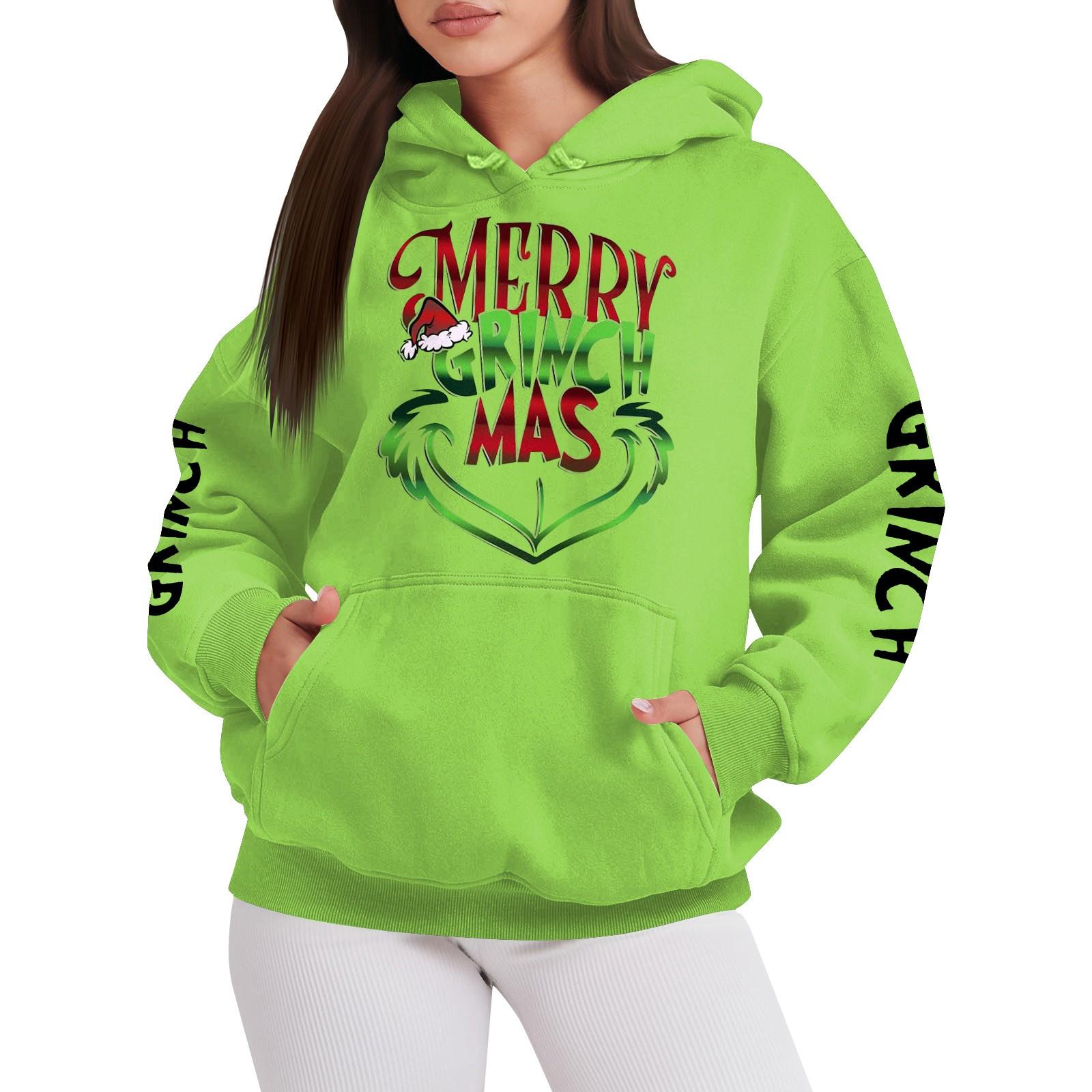 

Женская модная свободная толстовка с длинными рукавами и круглым вырезом, плюшевая толстовка с рождественским принтом, топ XXXL