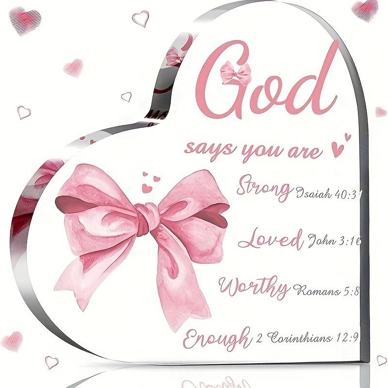 

2D Flat God Says You Are Heart-shaped Acrylic Desktop Decoration, Suitable for Wall Decoration, Porch, Room, Villa, Accents Home, Hallway, or Workpl 10*10CM