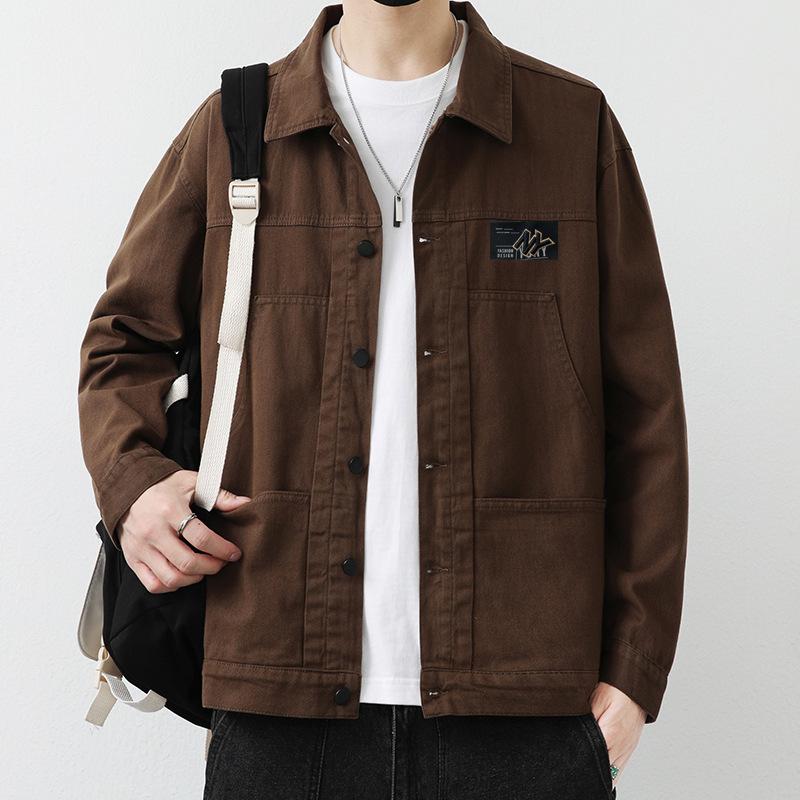 Spring Men's Simple Cotton Solid Color Long Sleeve Tooling Shirt Korean Loose Sports Casual Fashion Shirt