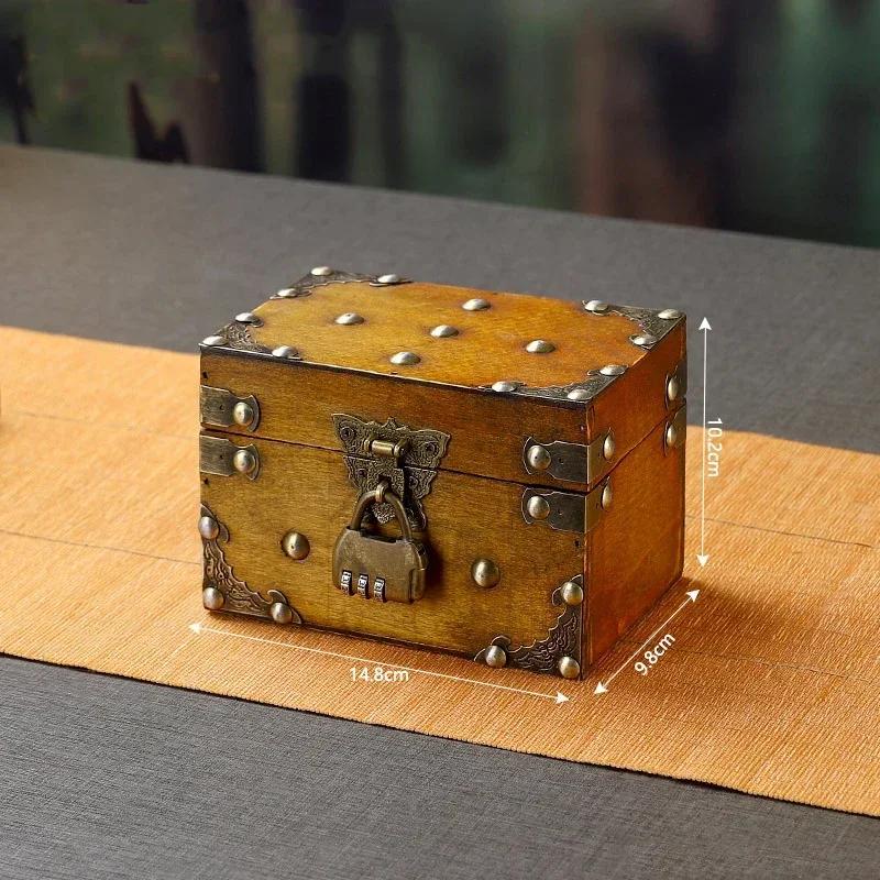 Vintage Medieval Wooden Jewelry Storage Box Trunk Jewelry Container Pirate Treasure Jewellery Storage Case Props With Lock