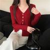 Baijiu red neck knitted cardigan women's top spring single-breasted sweater temperament top bottoming shirt