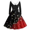 Women's Fashion V-Neck Casual Slim Christmas Printed Long Sleeve Hair Collar Dresses