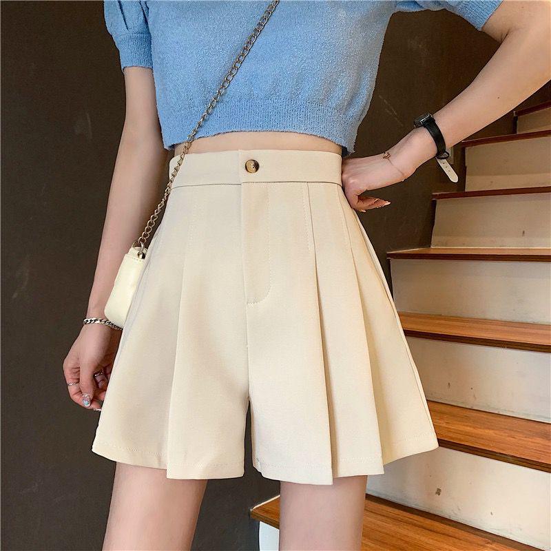 

Женские черные плиссированные шорты А-силуэта с широкими штанинами - Летние 2024, Повседневные средней длины с высокой посадкой 4XL (159-170 jin)